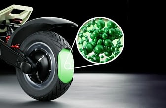 Image of a self-sealing tire on an electric scooter cut to see inside