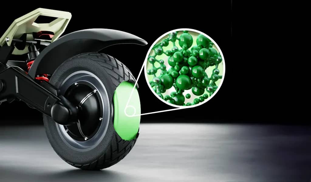 Image of a self-sealing tire on an electric scooter cut to see inside