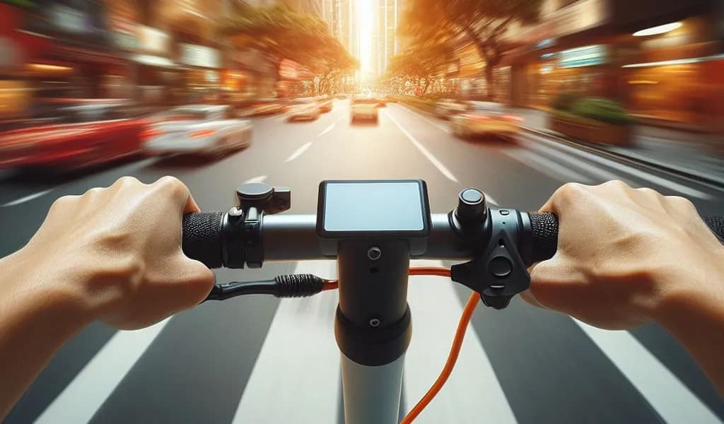 Morning commute through the city on an electric scooter